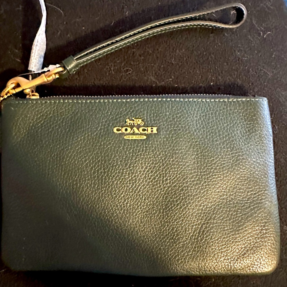 NWT Coach Amazon Green Leather Wristlet